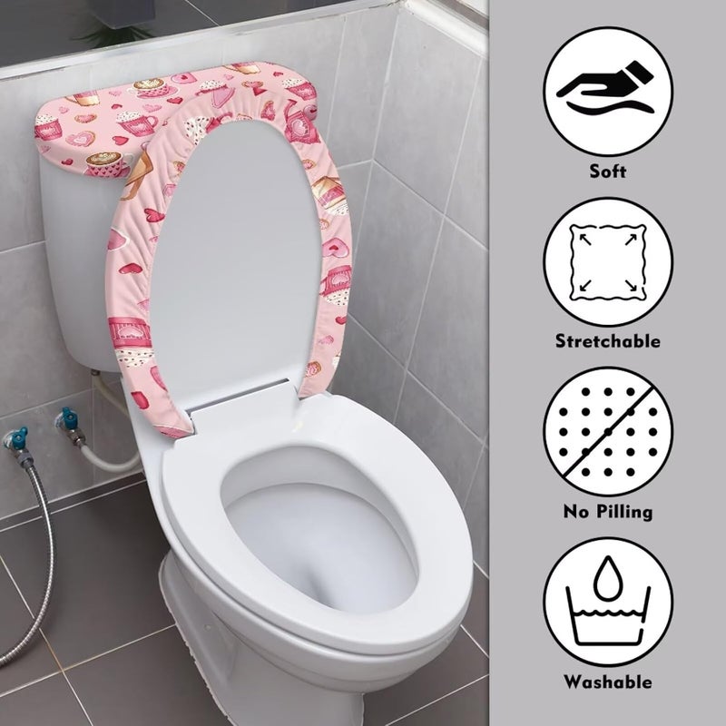 CREAMIC Pink Heart Coffee Toilet Lid Tank Cover for Bathroom with Elastic Bottoms 2Pcs Toilet Seat Cover and Tank Lid Covers Stretch for Home Bathroom Decoration Accessories Decor - Image 3